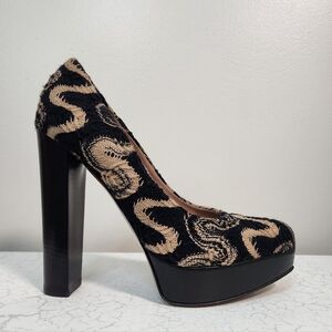 FINAL💲🔥Missoni Black & Beige Knit W/ Black Chunky Heel, Size 38.5 ~ EUC